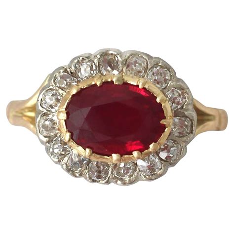 150ct Ruby And 060ct Diamond 18k Yellow Gold Cluster Ring Antique