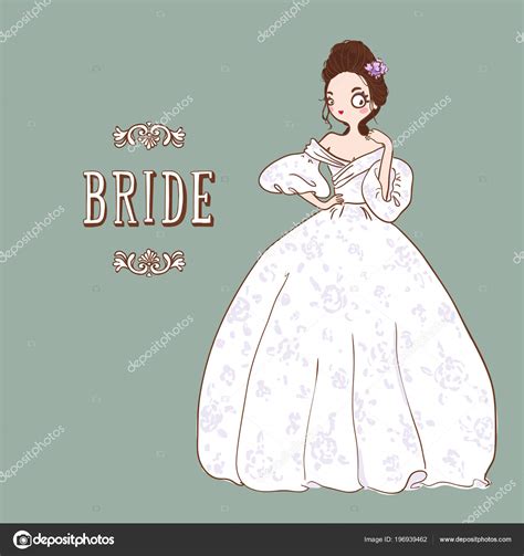 Cute Cartoon Bride White Wedding Dress Vector Illustration Stock Vector
