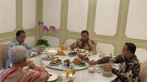 Potret Jokowi Makan Bareng Ganjar Prabowo Anies Di 1 Meja Posisi