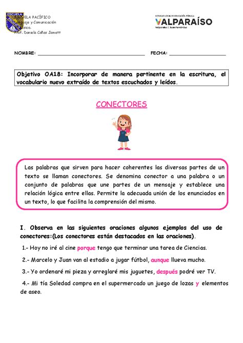 Guia Lenguaje Conectores N Basico Escuela Pac Fico Lenguaje Y