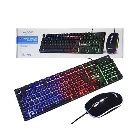 Kit Teclado Mouse Gamer Led Semi Mecanico Exbom Bk G550 Kit Gamer