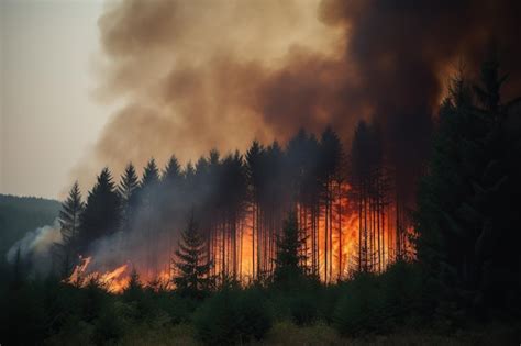 Premium Photo The Forest Is Ablaze As Trees Burn And Smoke Billows