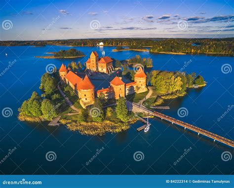 Trakai castle stock photo. Image of exterior, drone, brick - 84222314