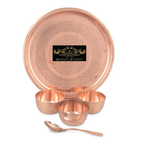 Pure Copper Plate Set Itching Wo Glass 5 Pcs Crockery Wala And Company