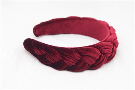 Womens Wide Velvet Plait Headband Twist Thick Braid Burgundy Etsy