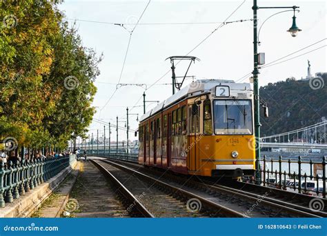 Typical Yellow Tram On Budapest Editorial Stock Photo Image Of Cars