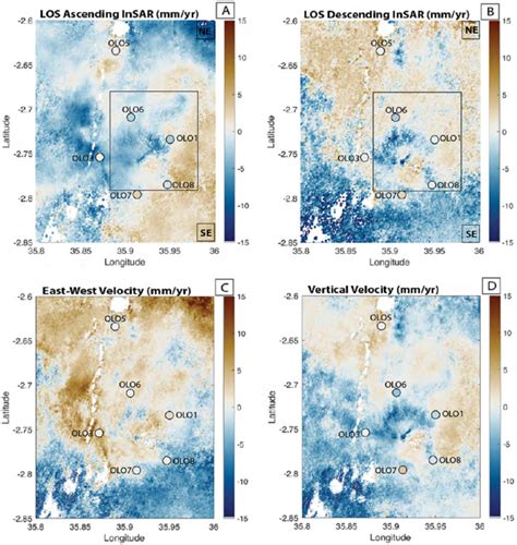 Mean LOS Velocities For Ascending A And Descending B InSAR Overlain