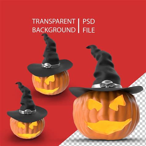 Premium Psd Halloween Pumpkin With Witch Hat Png