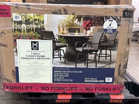 HOMEWOOD COLLECTION 7PC COUNTER HEIGHT PATIO DINING SET W FIRE PIT IN