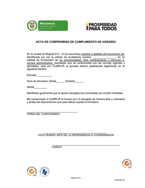 Formato De Acta De Compromiso