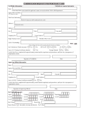 Fillable Online Dm Usda Cardholder Request For Purchase Card