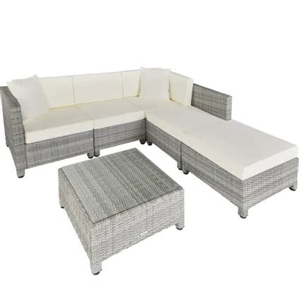 Tectake Loungeset Met Aluminium Frame Wicker Tuinset Lichtgrijs