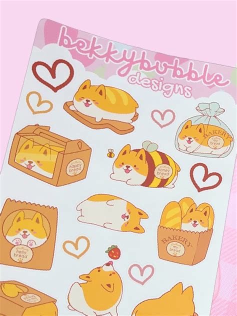 Corgi Bakery Sticker Sheet Bread Bank Corgi Loaf Bakery Stickers Corgi