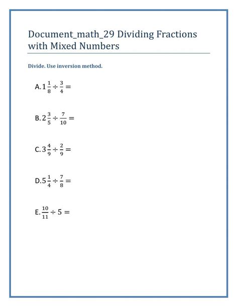 Dividing Fractions With Mixed Numbers Worksheet Live Worksheets