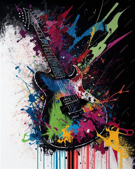 Premium AI Image | A colorful poster of a guitar with the word music on it.