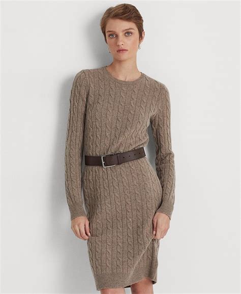 Lauren Ralph Lauren Women's Cable-Knit Wool-Cashmere Sweater Dress - Macy's
