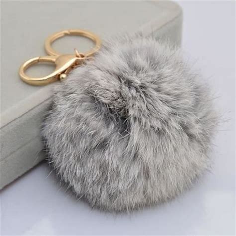 Porte clé Gris sac voiture mignon Bijoux Boule Pompon Pendentif