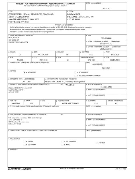 Da Form 4651 Fill Online Printable Fillable Blank PdfFiller