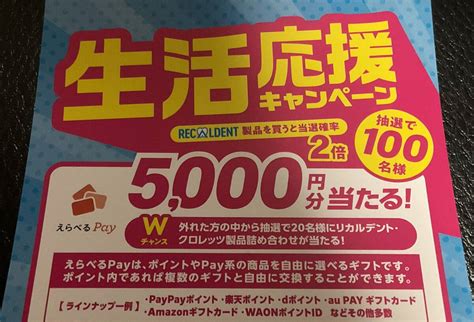 Yahooオークション 【当選確率2倍 】レシート懸賞応募 えらべるpay5