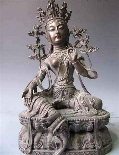 Wholesale Factory 14 Tibet Pure Bronze Copper Green Tara Kwan Yin Goddess Guanyin Buddha Statue