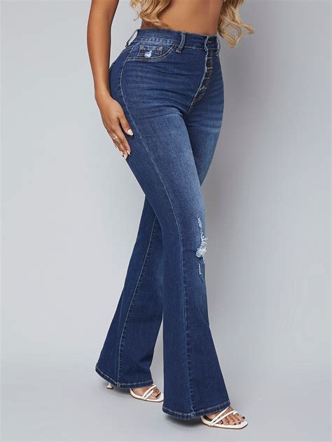 Shein Sxy High Waisted Ripped Bootcut Jeans Shein Uk