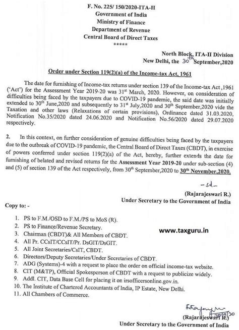 Cbdt Extends Due Date For Filing Itrs For Ay 2019 20 To 30 11 2020