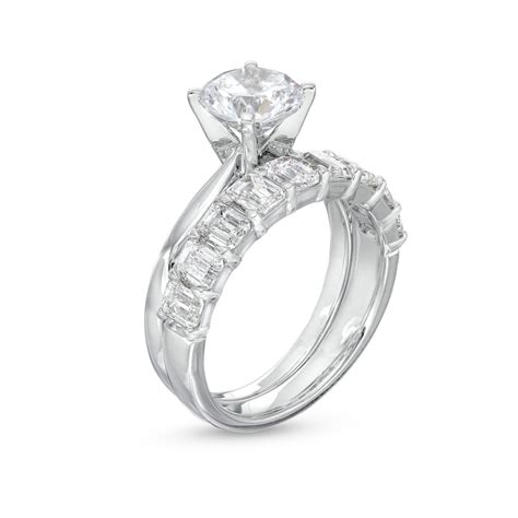 Certified Round Solitaire and Emerald-Cut Diamond Ring Set | Zales