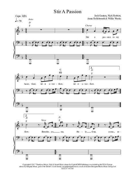 Stir A Passion Sheet Music Pdf Worship Central Josh Gauton Praisecharts