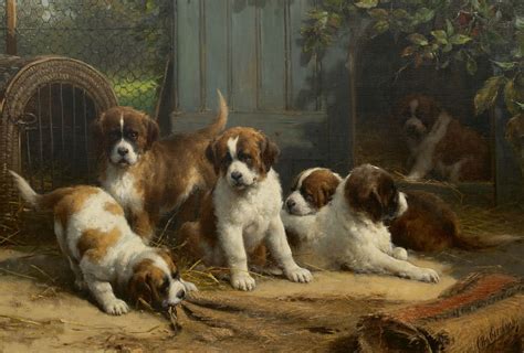 Otto Eerelman Gemälde Zuvor zum Verkauf Saint Bernard pups