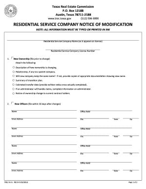 Fillable Online Trec Texas Rsc Residential Service Company Notice