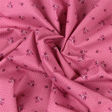 Stoff Kleine Rosen Punkte Pink Baumwolle Perkal Blumen