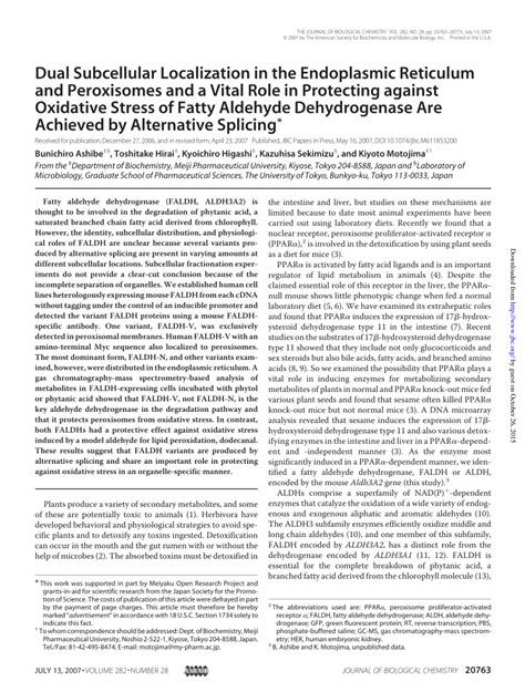 Pdf Dual Subcellular Localization In The Endoplasmic Reticulum And