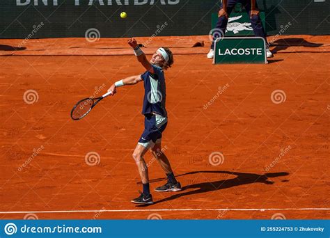 Professional Tennis Player Andrey Rublev Of Russia In Action During His