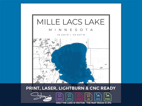 Mille Lacs Lake Mn Topographical Map Print Ready Wall Decor Multiple Layers Svg Pdf Ai Eps Png