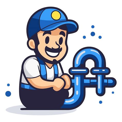 Premium Vector | Plumber with pipe and tap in cartoon style