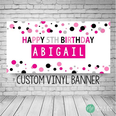 Happy Birthday Banner Personalized, Pink Silver and Black Birthday ...