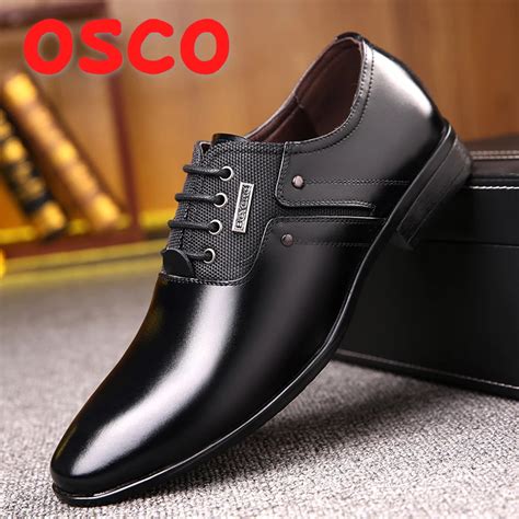 Osco Luxury Brand Pu Leather Fashion Business Dress Loafers Pointy Black Shoes Men Oxford