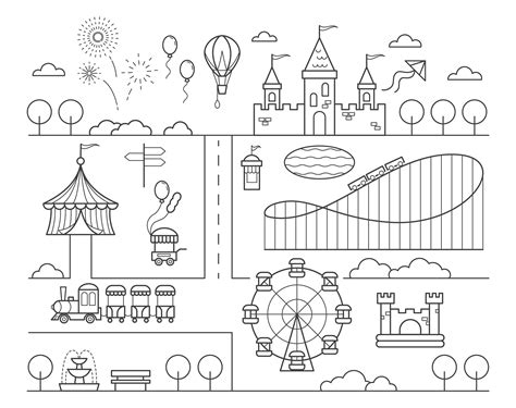 Amusement Park Map Circus Ferris Wheel Rollercoaster And Attractions