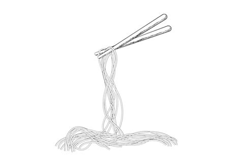 Premium Vector Simple Vector Hand Draw Sketch Noodle And Chopstick