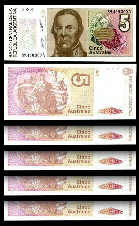 ARGENTINA 5 AUSTRALES 1985 1989 UNC 5 PCS LOT P 324B SUFFIX A