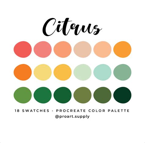 CITRUS PROCREATE Color Palette Hex Codes Red Orange Green Blue For