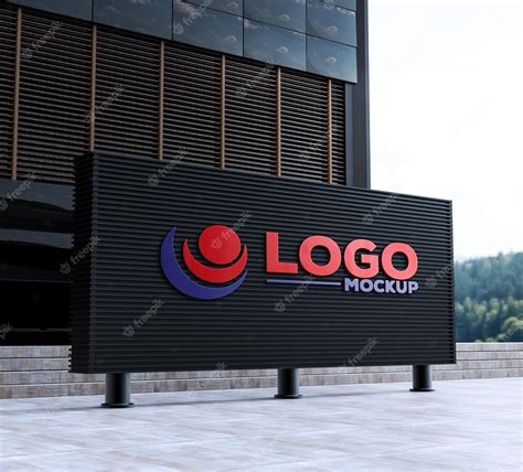 Premium Psd Mockup 3d Logo Facade Sign Standing In Front Of Modern