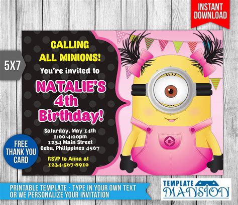 Girl Minion Invitation Birthday Invitation Psd By Templatemansion On