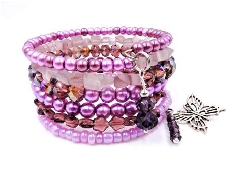 Purple Beaded Bracelet Purple Memory Wire Wrap Bracelet Etsy