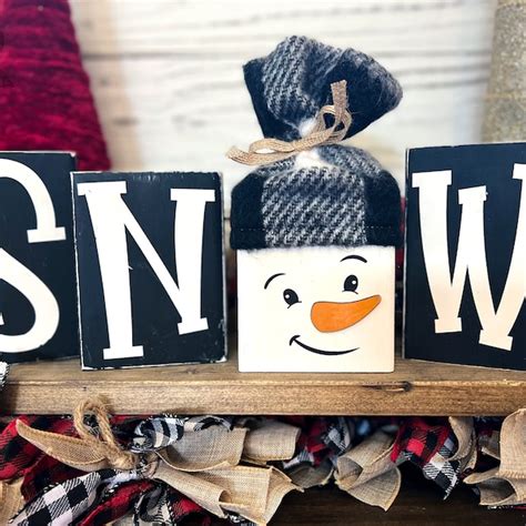 Wood Block Snowman Etsy