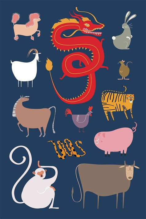 Chinese zodiac animals psd on blue | Premium PSD - rawpixel