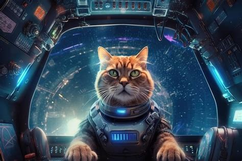 Premium Ai Image Cat Pilot Of A Space Ship Illustration Generative Ai