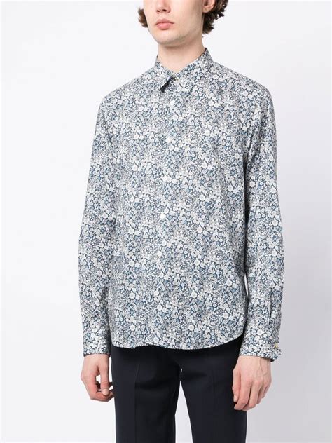 Paul Smith Floral Print Organic Cotton Shirt Blue Farfetch