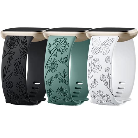 Gretung Pack Floral Engraved Bands Compatible With Fitbit Versa