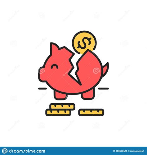 Broken Piggy Bank Line Color Icon Sign For Web Page Mobile App Stock